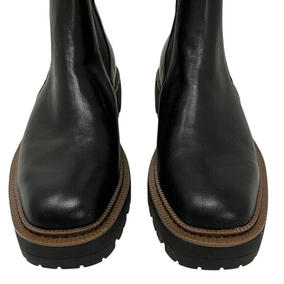 NWT Sam Edelman Laguna Chelsea Boots Black Size 8.5 Leather Brown Trim Combat - Picture 2 of 14